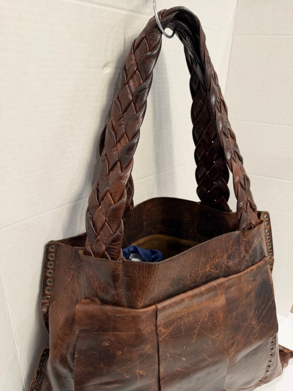 RARE Rebel large shoulder bag with braided handles Italian vintage leather $850 - Picture 4 of 6